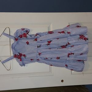Rare Editions Embroidered Floral Striped Dress Size 14